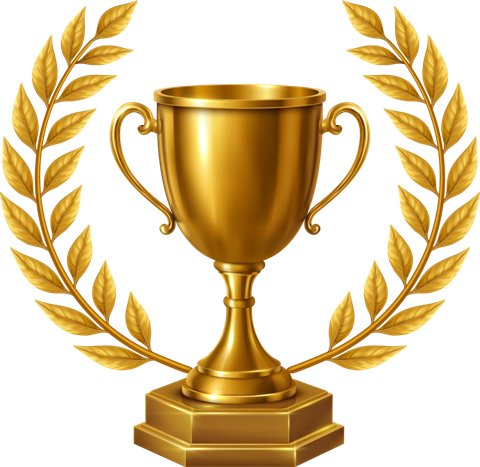 Golden trophy with laurel wreath